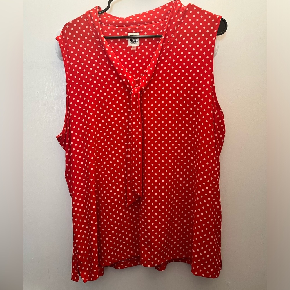 Anne Klein red polka dot sleeveless blouse - XL